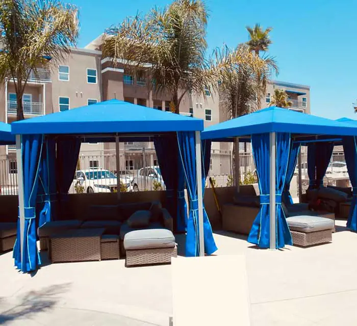 Outdoor Cabanas with Privacy Curtains, Chino & Chino Hills, CA