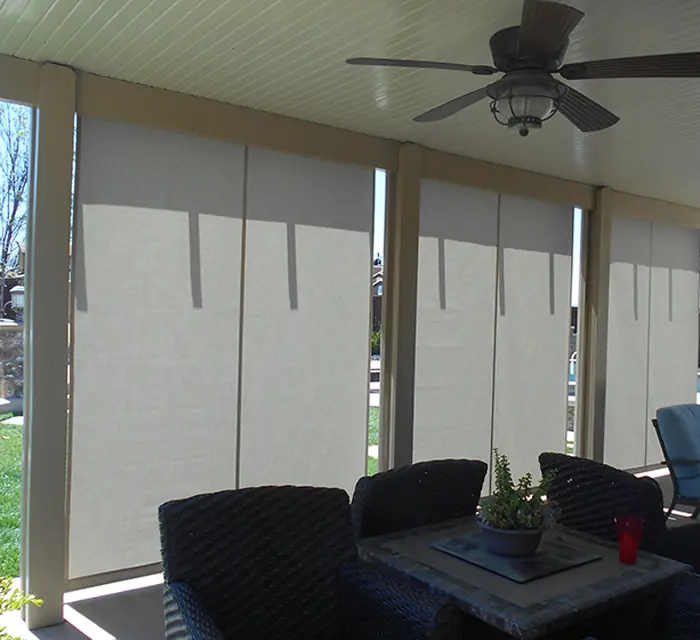 Outdoor Drop Rolls, Shade Screens, Roller and Solar Shades